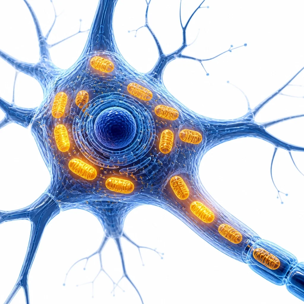 Mitochondria inside a neuron symbolizing energy for brain health Sarasota