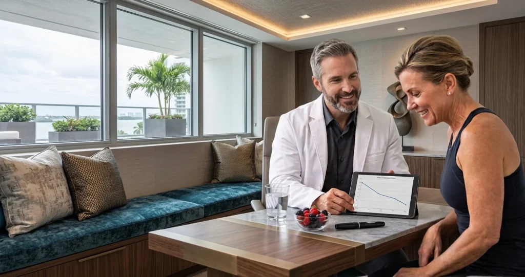 Semaglutide Sarasota — Dr. MacCloud reviewing GLP-1 weight loss progress with a patient at ARTC