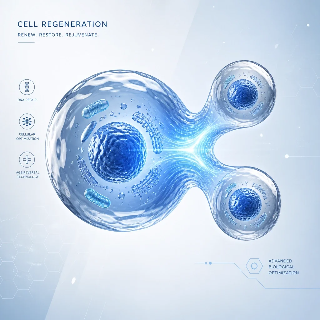 Glowing 3D illustration of a regenerating human cell representing the peptides under the 2026 FDA peptide review