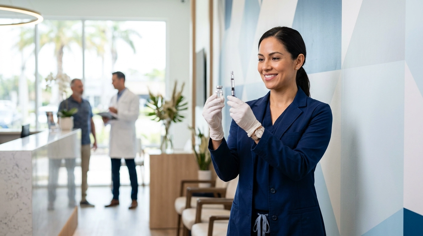 Weight loss injections sarasota medical professional holding a sleek treatment vial in a high-tech clinic