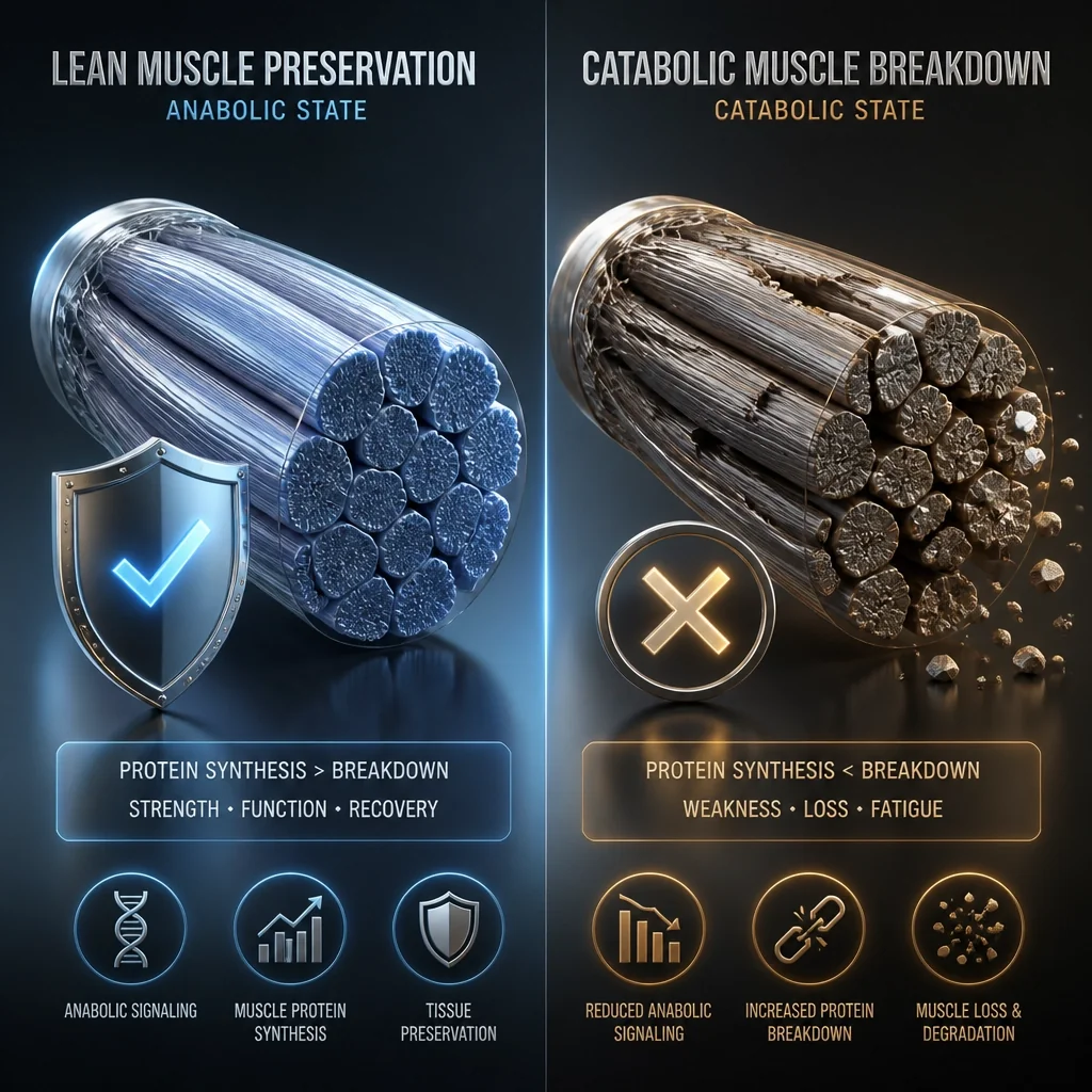 Lean muscle preservation vs catabolic breakdown 3D visualization of retatrutide body composition effects