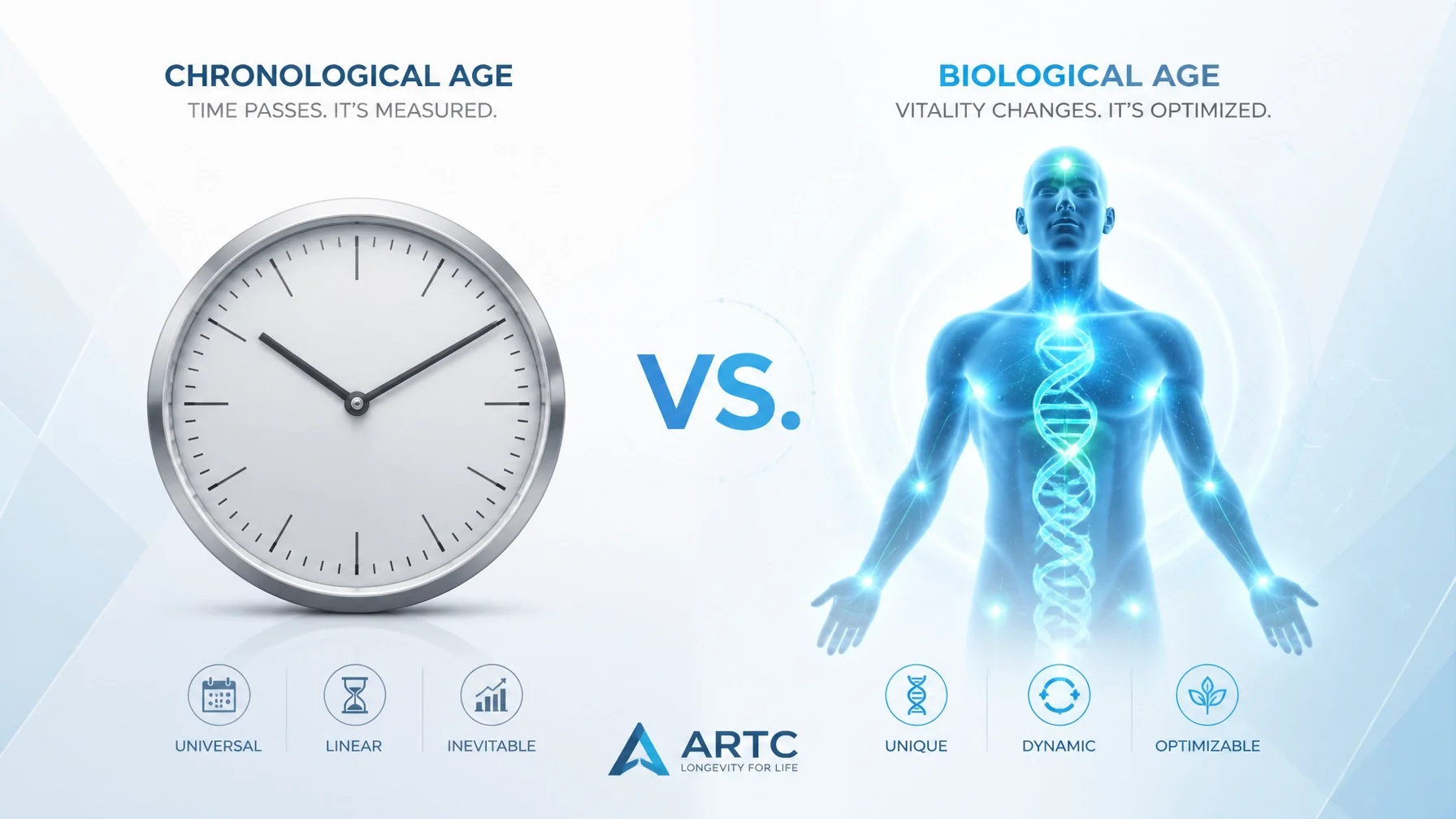 Biological age versus chronological age — the difference between calendar time and cellular vitality