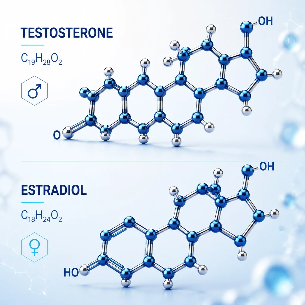 3D molecular structure of testosterone and estradiol for men's health Sarasota